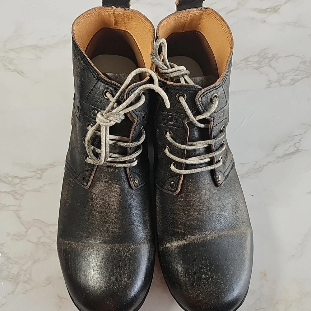 OSSTONE Moto Boots lace-up Leather Chukka Boots.